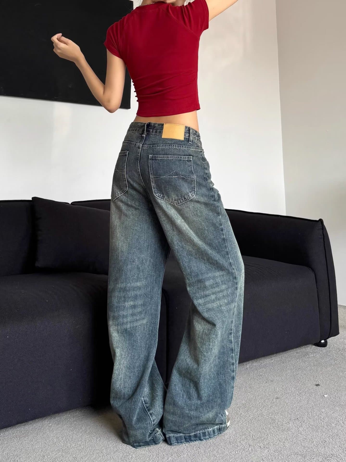 American Retro Jeans for Men Spring/Summer New Washed Distressed Loose Straight Leg Pants Trendy Niche Design Casual Pants