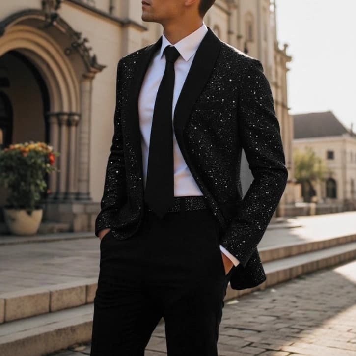 2025 Foreign Trade European and American Cross-Border Men's Suit Jacket, Fashionable Casual Shine Banquet Wedding Party Dress Top