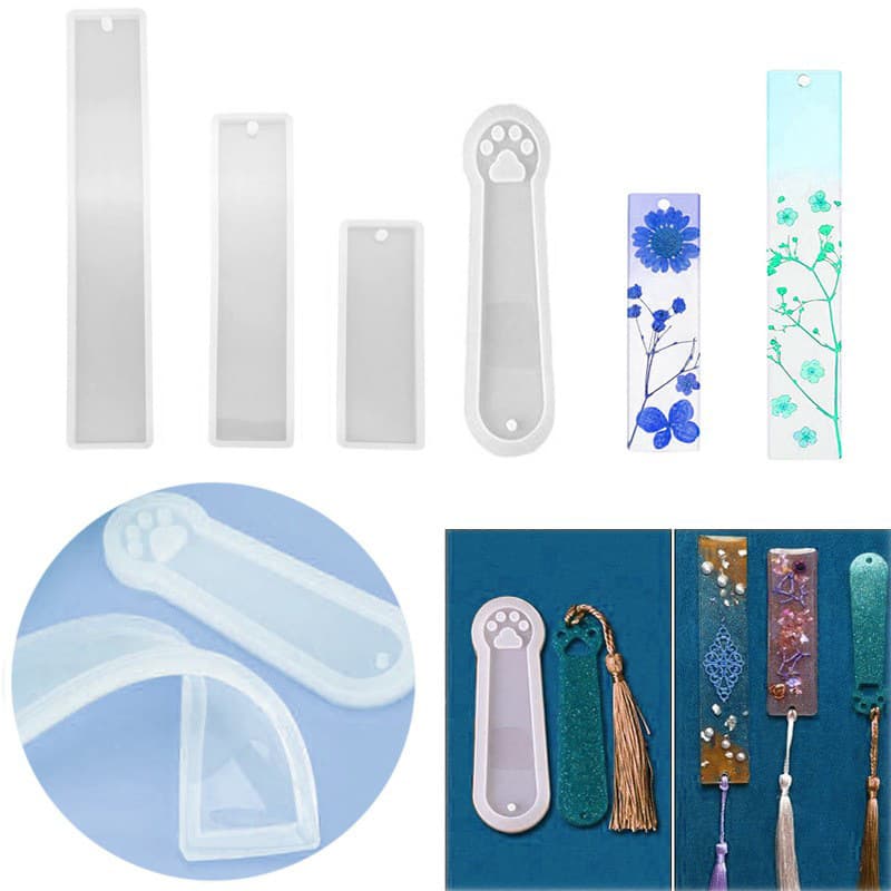 Epoxy Resin Bookmark Silicone Mold, Crystal Resin DIY Rectangular Cat Paw Pendant with Hole Wholesale