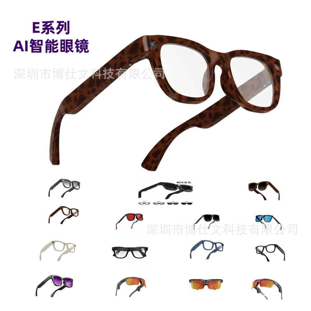 E-Series AI Smart Glasses E02 E03 Bluetooth Glasses with HD Stabilized Photo and Video, AI Recognition and Translation Glasses