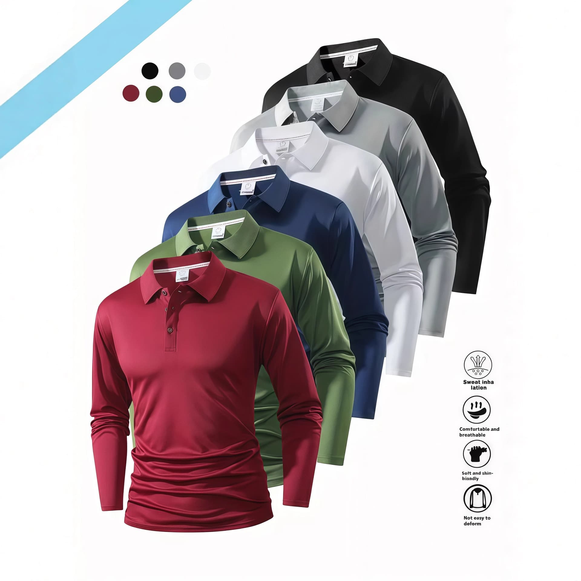 Cross-border European size quick-drying mesh pinhole polo shirts, long-sleeved golf shirts, wholesale advertising shirts with printing and embroidery