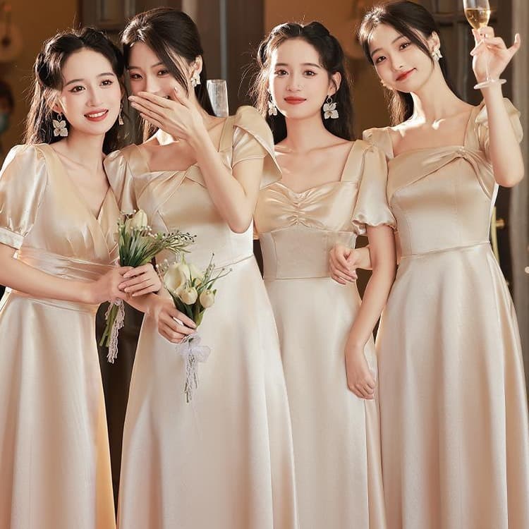 Bridesmaid Dress Summer Champagne 2024 New Wedding Slimming Sister Squad High-End Satin Performance Gown for Women