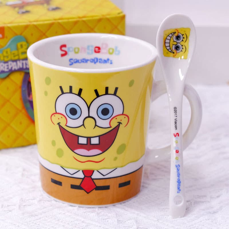 Export Surplus Cartoon Anime Style Ceramic Cup Cute Mug Breakfast Cup Milk Coffee Cup Water Cup with Spoon