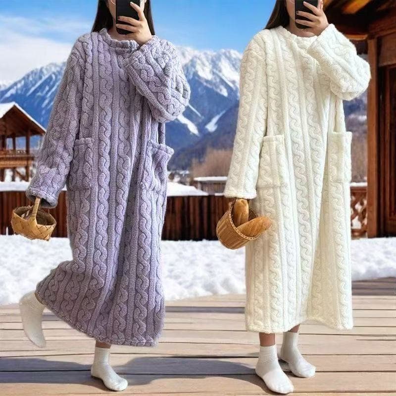 Winter New Walking Quilt, Extended, Warm, Loose, with Pockets, Coral Fleece Home Pajamas, Robe, Nightdress for Women