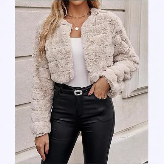 New European and American Faux Fur Short Jacket Solid Color Front Button Long Sleeve Coat Plush Outerwear X0041