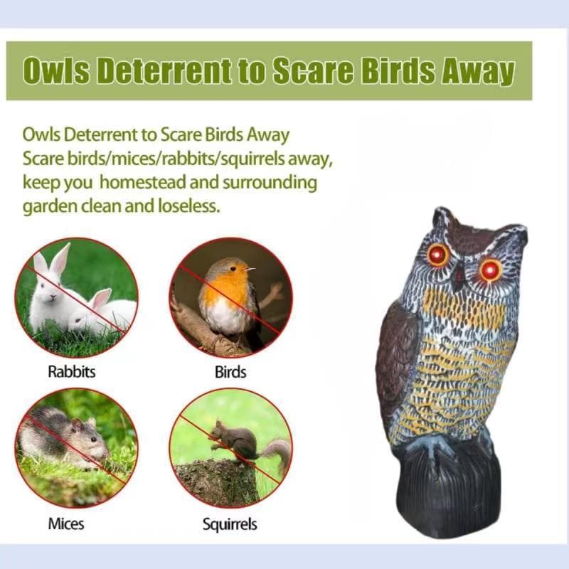 Electric Plastic Owl Bird Decoy with Glowing Eyes and Sound Scarecrow Deterrent Garden Simulation Animal Ornament