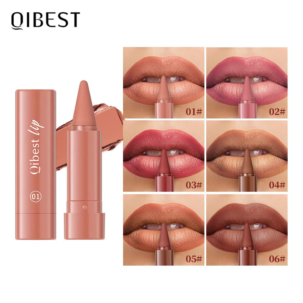QIBEST Cross-border Long-lasting Easy-to-Color Matte Rotating Lipstick Pen Natural Waterproof Lip Liner Pencil Makeup