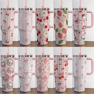 Cross-border 40oz Coquette Style Strawberry Butterfly Floral Insulated Cup Cold Retention Car Cup TUMBLER
