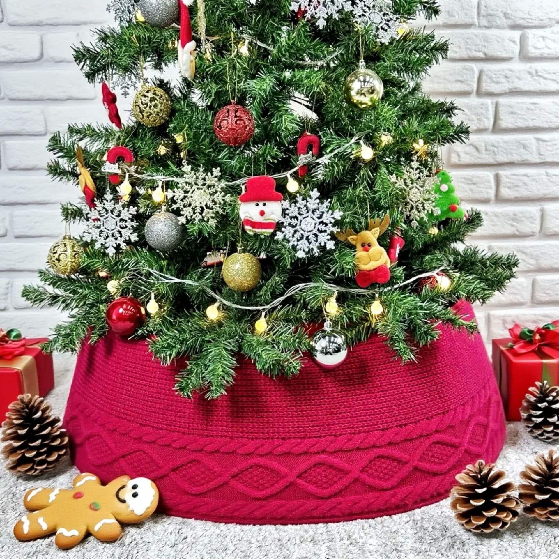 Cross-border Christmas Knitted Tree Skirt Christmas Tree Apron Christmas Decoration Scene Props Christmas Tree Base