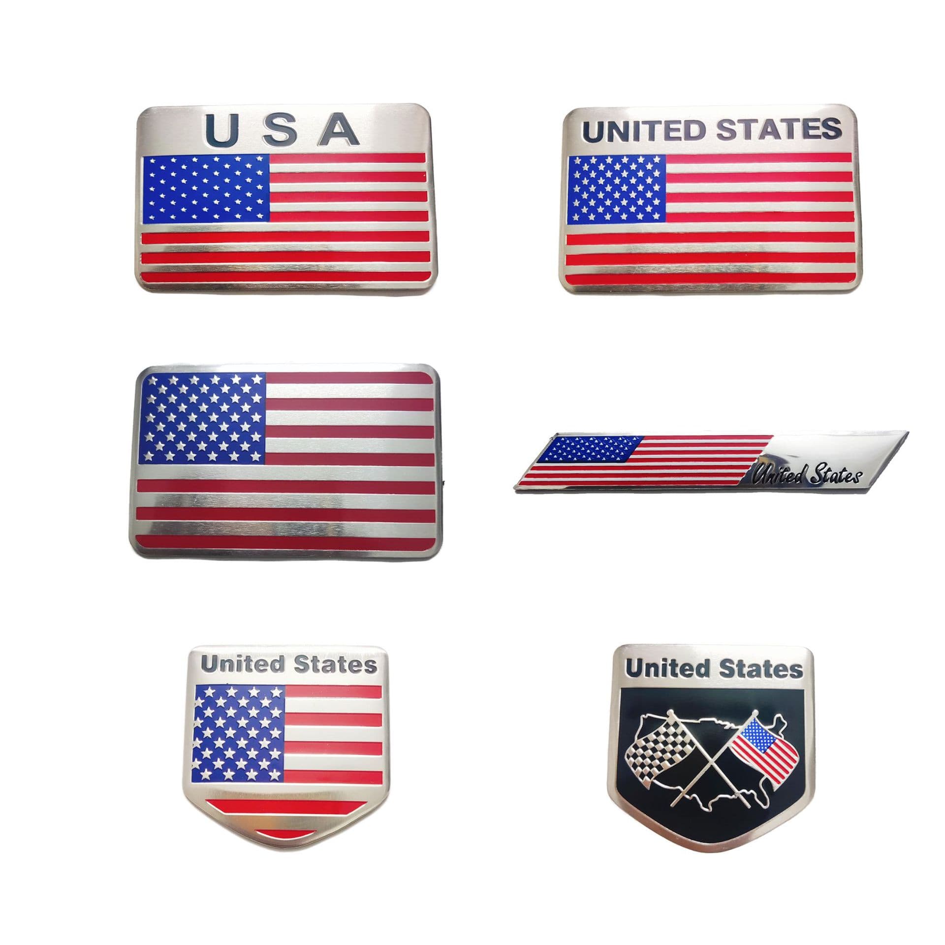 Cross-border Supply US Flag Car Sticker Metal 3D Emblem Raised Body Decal Aluminum Alloy Decorative Sticker