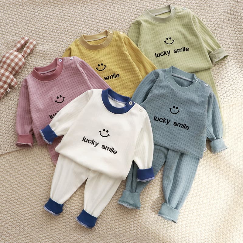 Children's High-Waist Thermal Underwear Set, Infant Spring Velour Long-Sleeve Top and Pants, Korean-Style Homewear for Girls and Boys