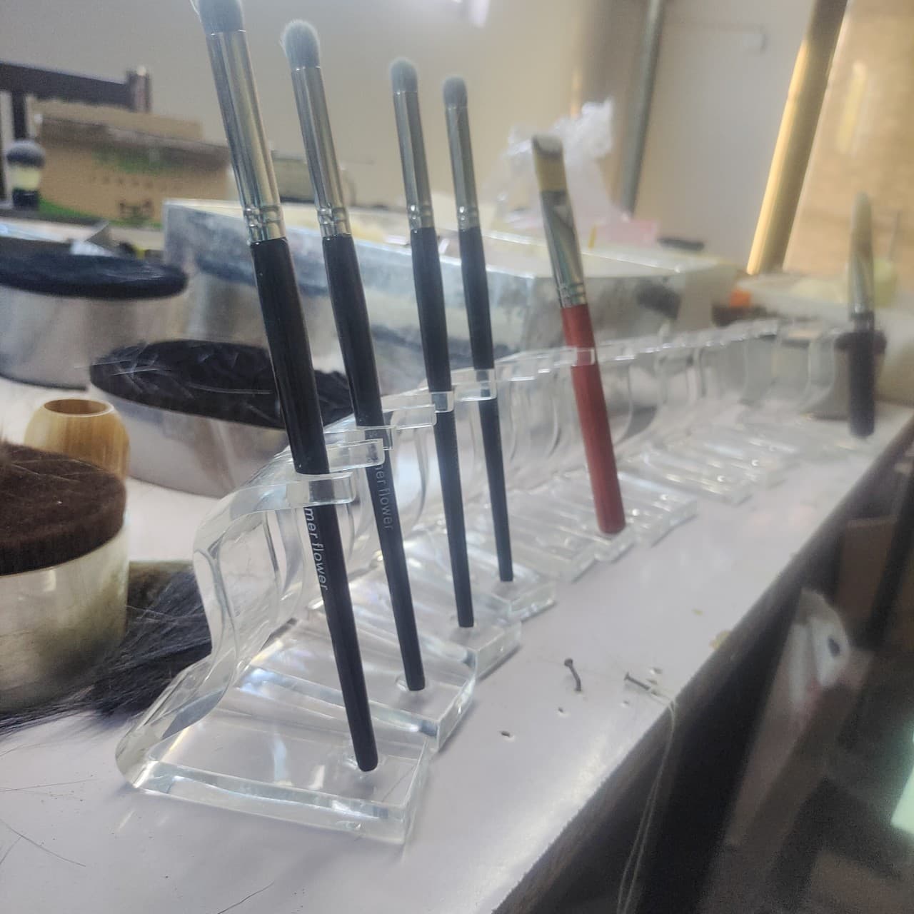 Makeup brush display stand used for showcasing makeup brushes at exhibitions