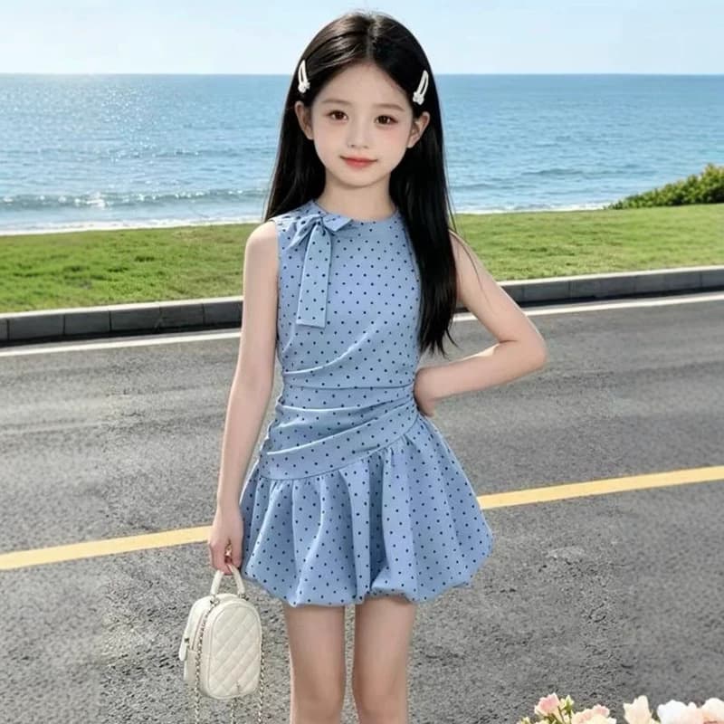 Girls Summer Dress 2026 New Style Korean Polka Dot Dress for Kids, Girls Halter Bubble Skirt Fashionable