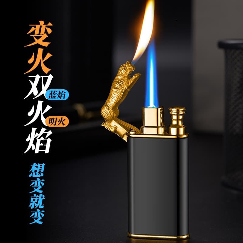 New Tiger double fire direct open flame conversion metal lighter can be laser engraved advertising lighter wholesale