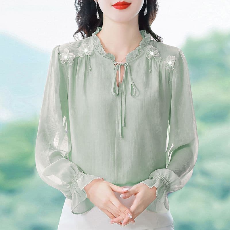 Chiffon Blouse for Women, New Spring/Autumn Style, Elegant and Stylish Long-Sleeved Top