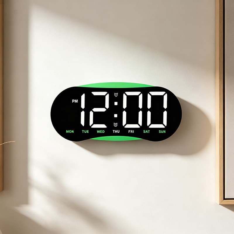 New LED Clock Large Screen Wall Clock Simple Wood Grain Clock Creative Atmosphere Light Desk Clock Wall or Stand GH9032