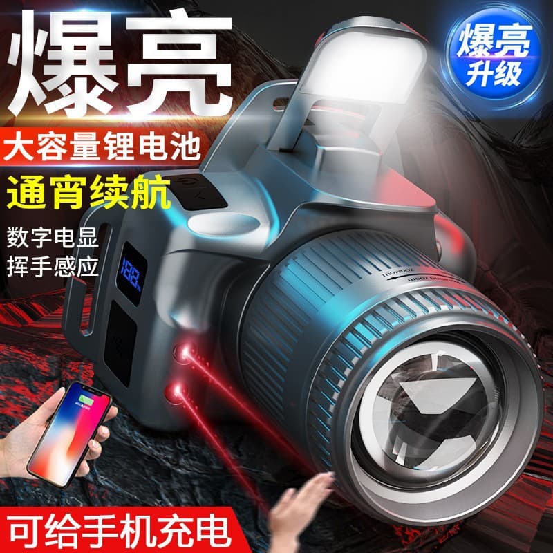 New High-Power Headlamp with Camera, Motion Sensor for Home and Outdoor Use, Long-Range Night Fishing Light