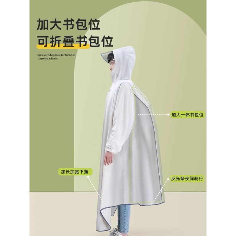 Mountain Bike Cycling Raincoat for Students and Men, Single-Person Full-Body Heavy-Duty PVC Rain Poncho with Backpack Cover for Women and School Bags