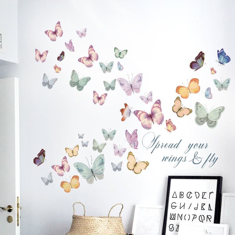 Watercolor Butterfly Wall Stickers Colorful Butterfly Wall Art Decals for Girls Bedroom Baby Nursery Room Decor