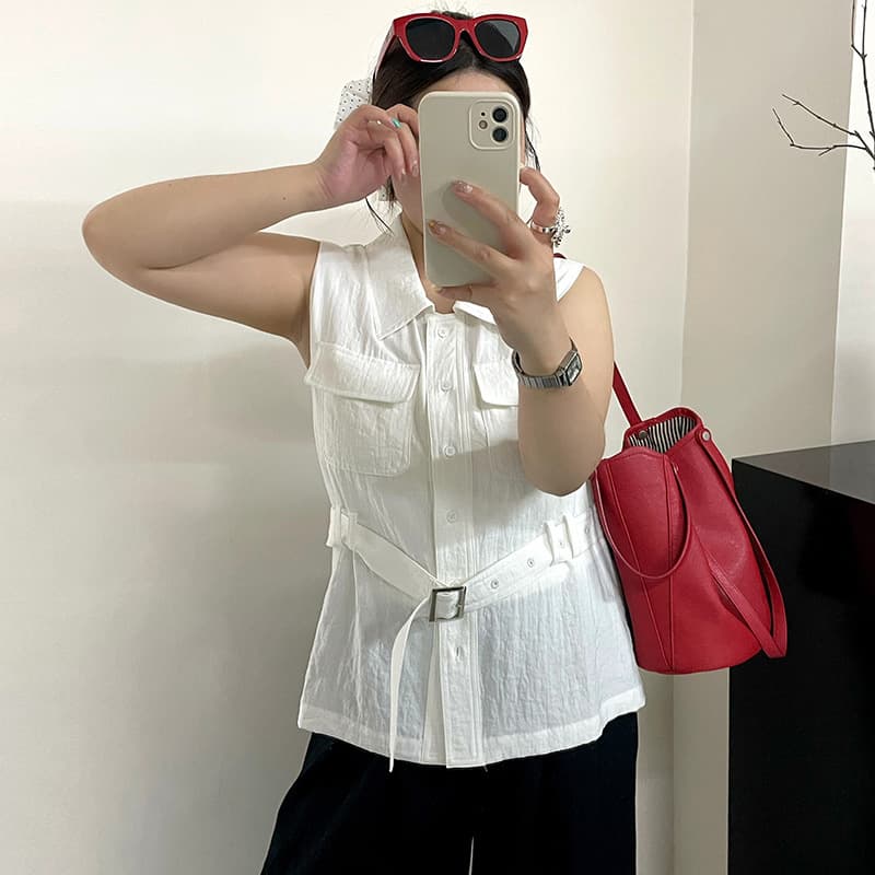 Plus Size Women's Sleeveless Fitted Shirt Polo Neck Top 2026 Summer Fat MM Temperament Vest NS1396