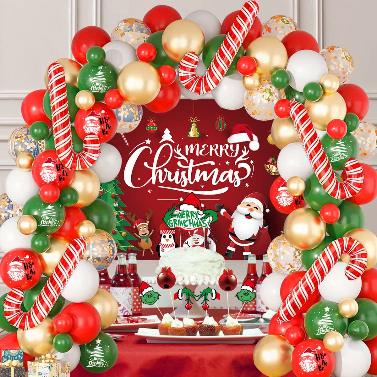 Cross-Border Amazon Christmas Themed Aluminum Foil Balloons 10inch Round Latex Christmas Party Decoration Balloon Set
