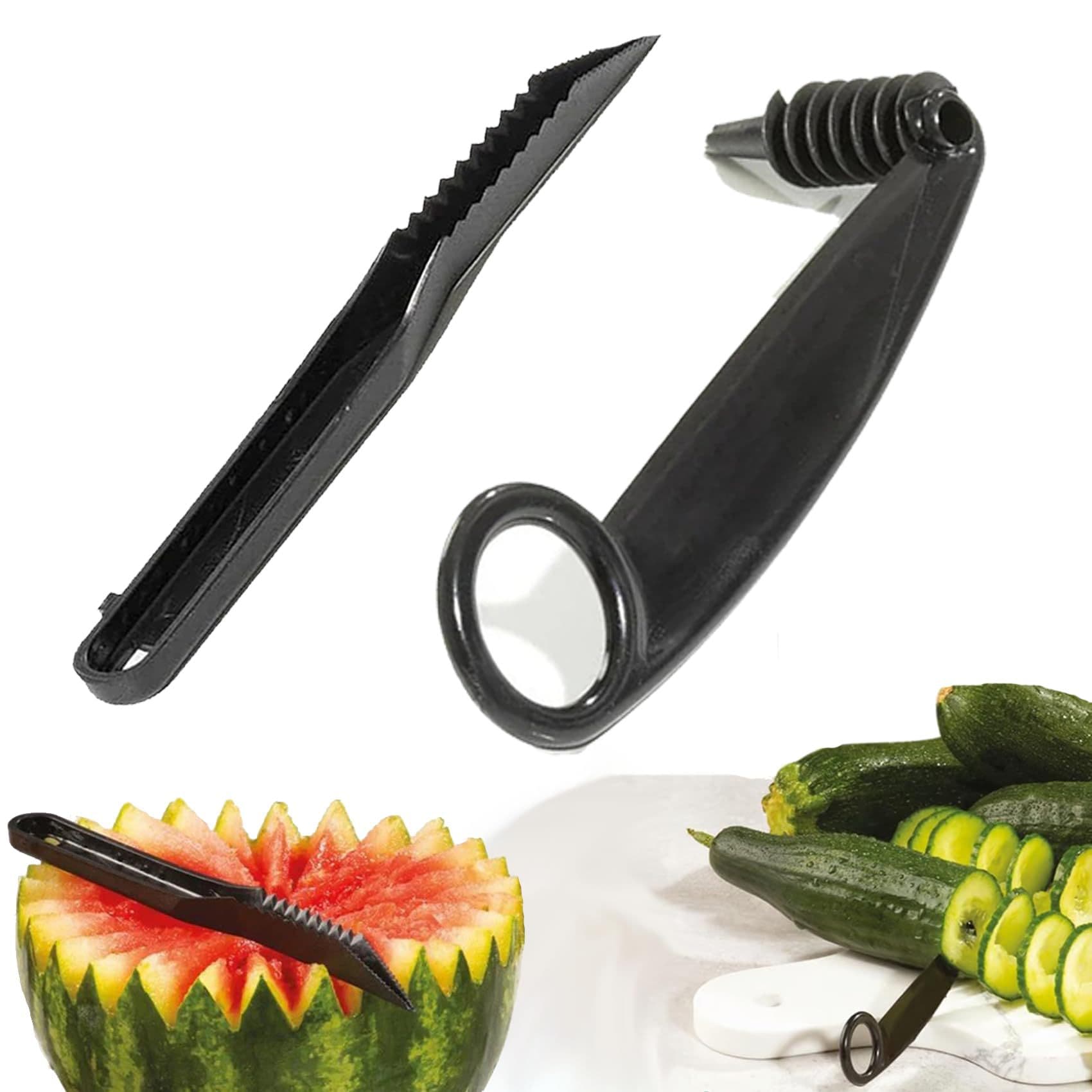 Amazon Hot-Selling V-Shaped Knife Melon and Fruit Carving Knife with Spiral Serrated Peeling Knife Set