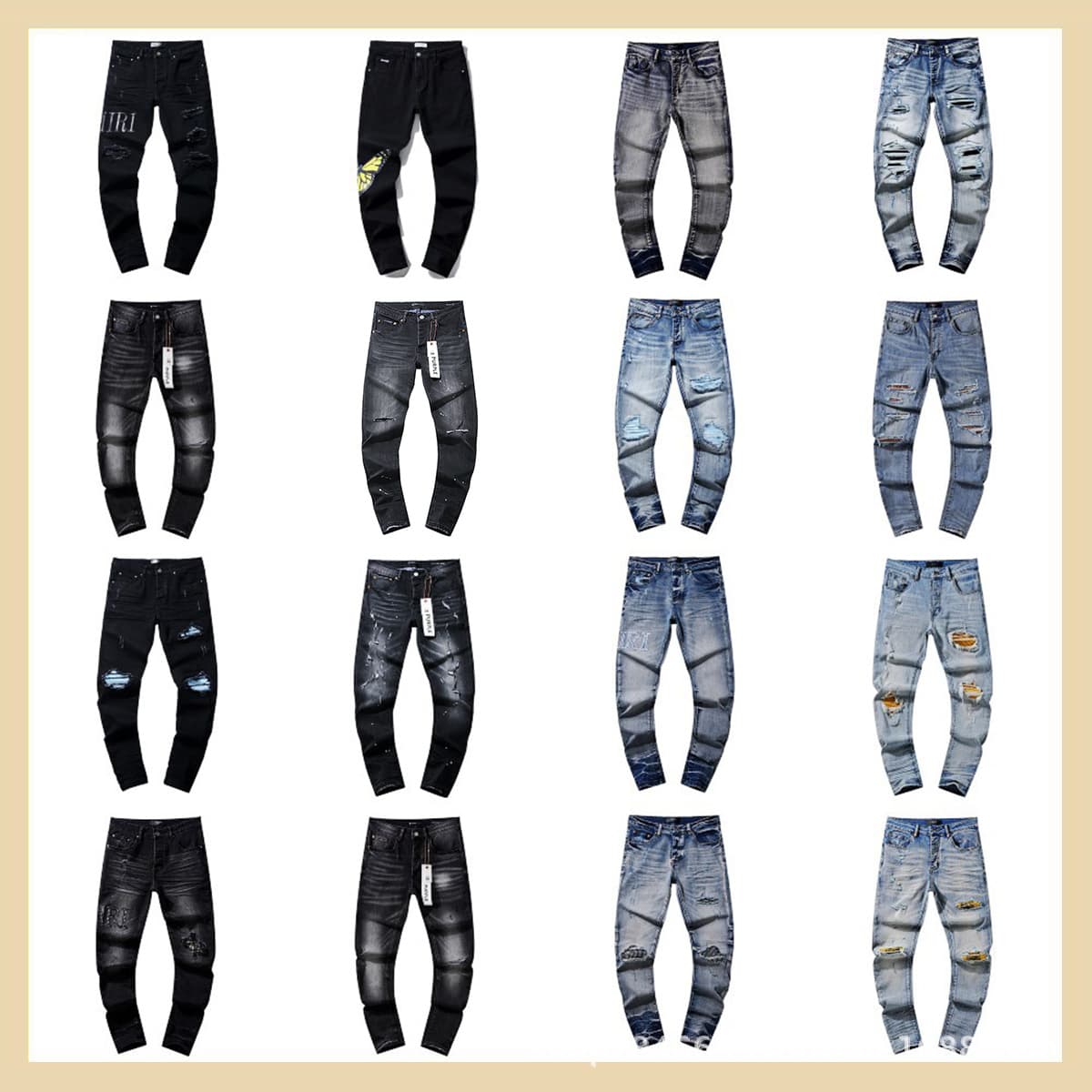 Cross-Border Europe/US Purple Brand Jeans Washed Distressed Retro Ripped Splatter Cool American Style