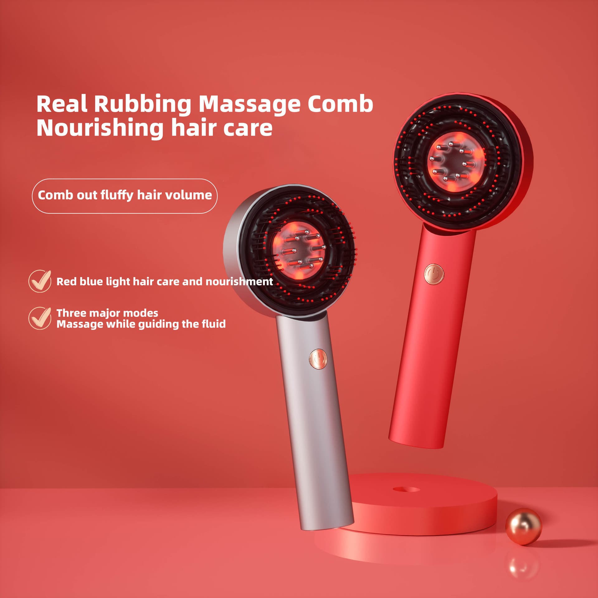 Head Massage Comb with Red and Blue Light, Intelligent Electric Scalp Care