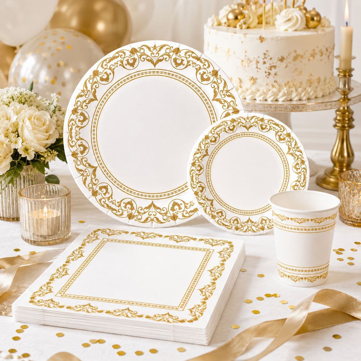 SHEIN Temu Classical European Pattern Disposable Party Paper Plates Cups Napkins Decoration Party Supplies Set