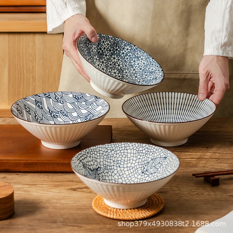 Japanese Ceramic 8-Inch Ramen Bowl, Conical Hat Bowl, Large Tableware, Thick Soup Bowl, Big Rice Bowl, Noodle Bowl