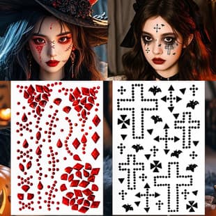 Halloween Face Sticker Rhinestone Red Black COS Shiny Diamond Sticker Cross Bat Blood Tear Makeup