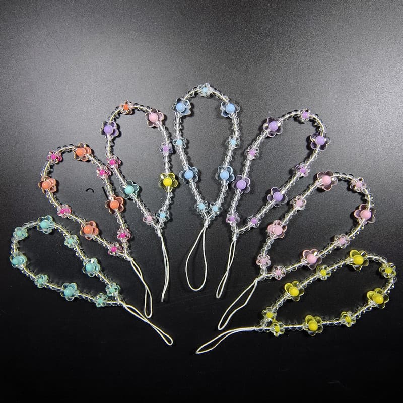 Handmade beads beading series colorful bead chain short bracelet small flower bead short rope multi-color mobile phone case lanyard