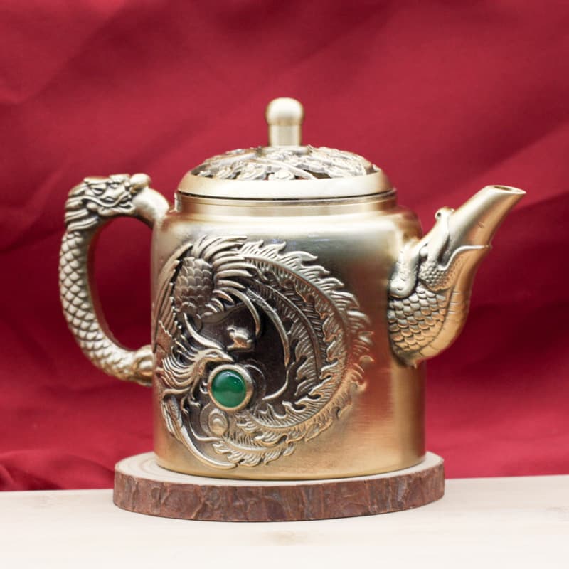 Brass Dragon and Phoenix Pearl Teapot Water Kettle Large Capacity Set for Home Brewing Chinese High-End Dragon Phoenix Tabletop