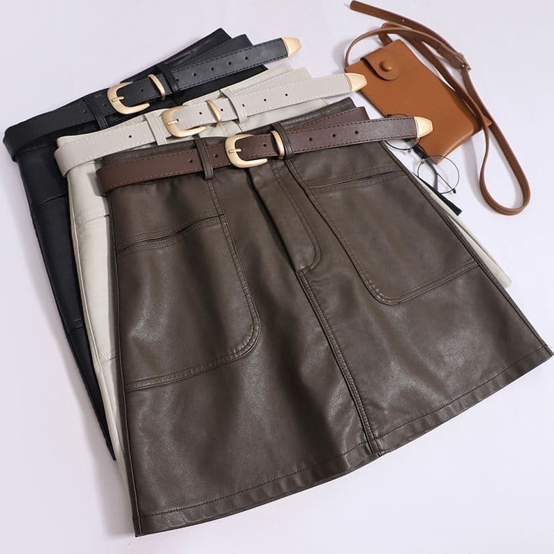 2025 Autumn New Women's Leather Skirt High-Waist A-Line Skirt Slimming Versatile A-Line Pencil Mini Skirt