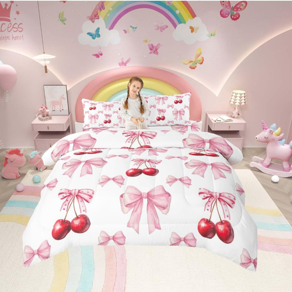 Quilt set for girls, pink cherry cross-border fat quilt core, chemical fiber quilt, quilted quilt three-piece set, exclusively supplied by the manufacturer
