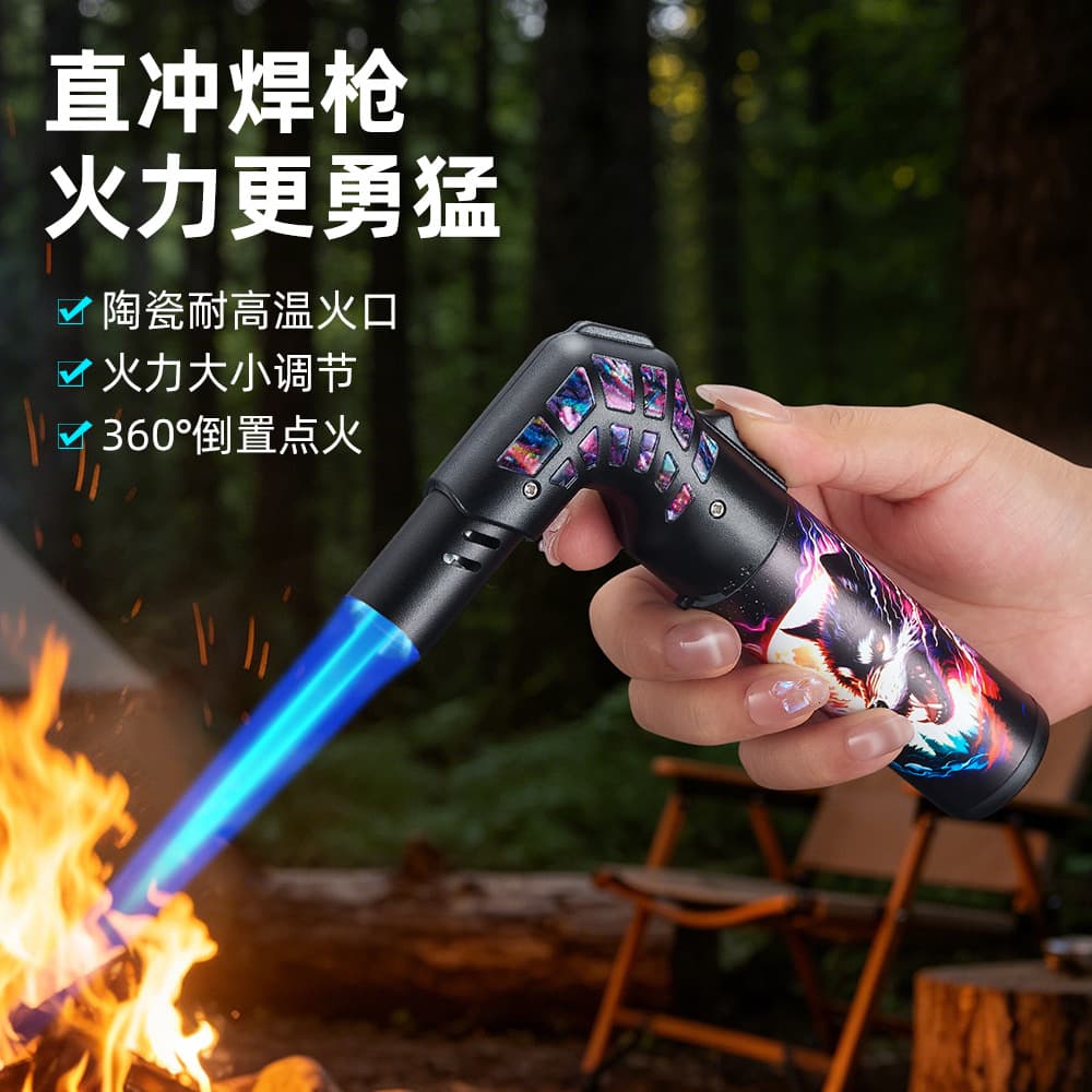 High Power Welding Torch Lighter Windproof Direct Flame Multifunctional Cigar Lighter Outdoor Portable Moxibustion Handheld Torch