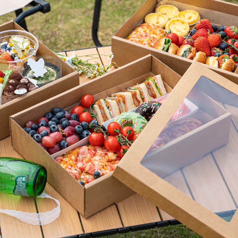 Picnic Box Dessert Box Camping Kraft Paper Meal BBQ Packaging Box Outdoor Fruit Cake Disposable Takeout Box