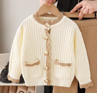 Girls' Sweater Coat 2024 Fall/Winter New Knit Set with Rabbit Ears, Cute Little Girl Pants Two-Piece Set