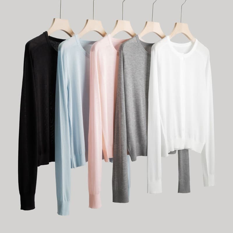 26 Lyocell Fine Knit Round Neck Cardigan Saddle Shoulder High Waist Long Sleeve Jacket Top Cardigan Women Thin