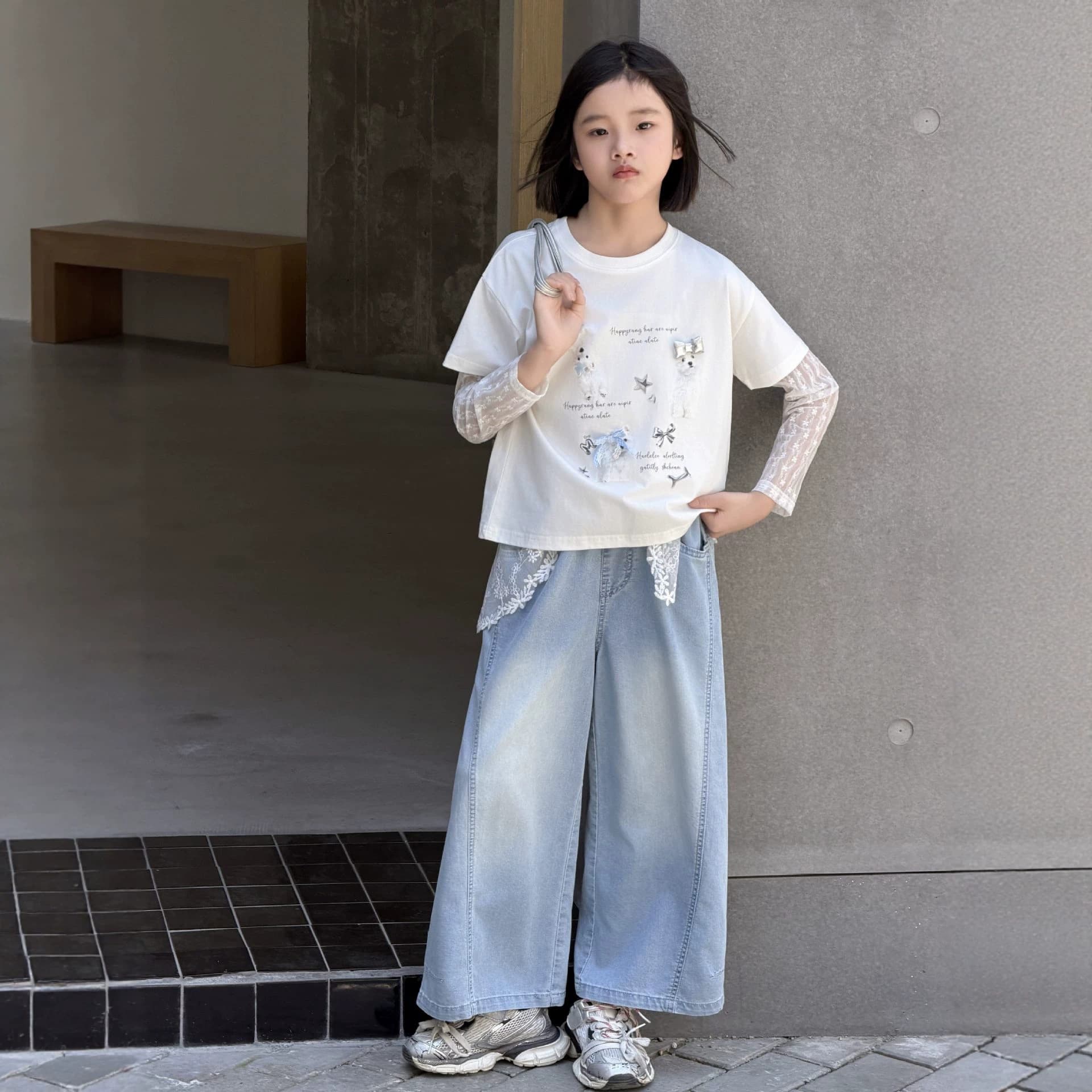 Misanmi Children's Summer Fashion Loose Straight-Leg Jeans for Girls, Simple Casual Versatile Customizable