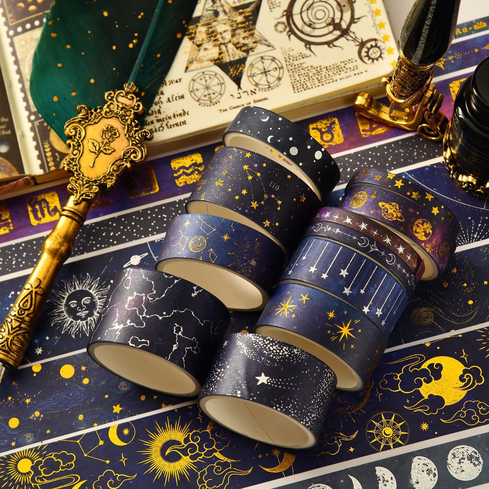 SDRT231003 Vast Starry Sky series hot-stamped Japanese paper tape set, a cross-border product with a celestial theme.