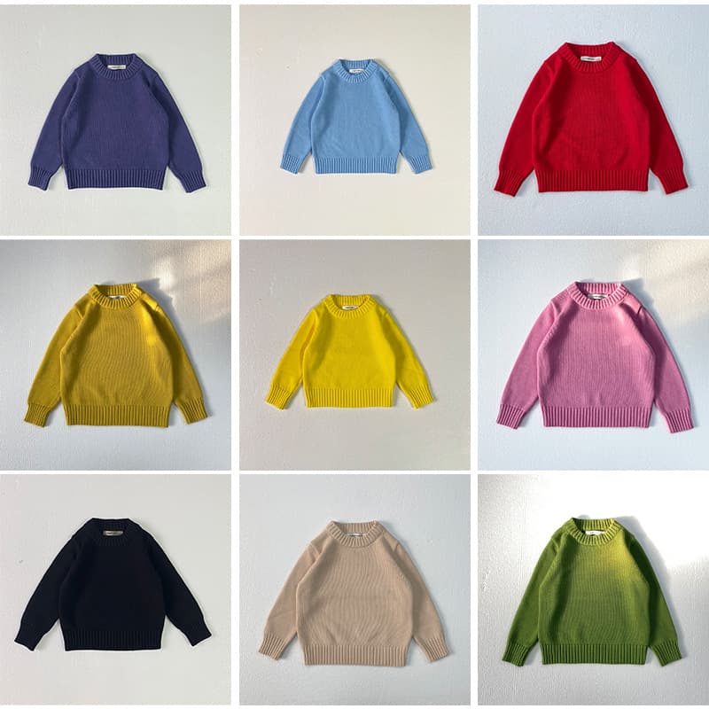 2024 Autumn/Winter New Korean Style Children's Knitted Solid Color Baby Pullover Sweater, Versatile Pure Cotton Warm Round Neck Base Layer