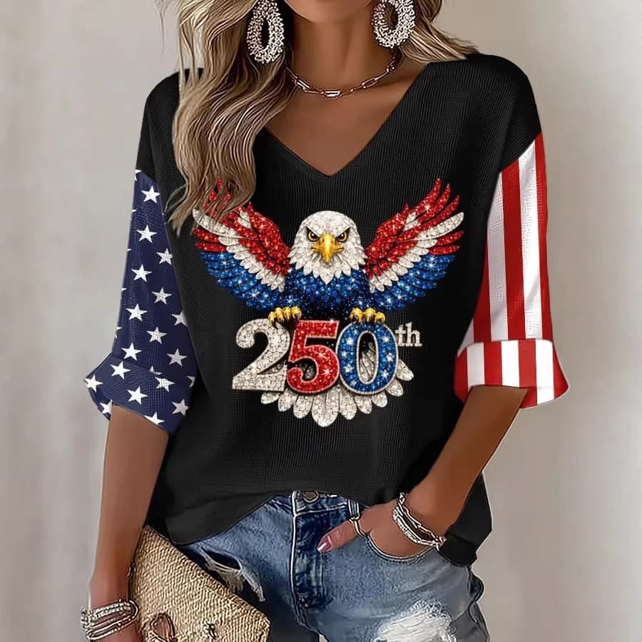 2026 Cross-border Amazon Independent Station Women's Summer V-Neck Short Sleeve Top 3D Digital Print Women's Casual Capri