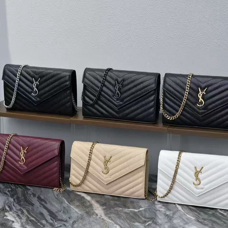 Cross-border Best Seller 2024 Classic YSL-style Chanel-inspired Women's Bag Textured Black Multi-layer Card Holder Chain Bag Envelope Bag