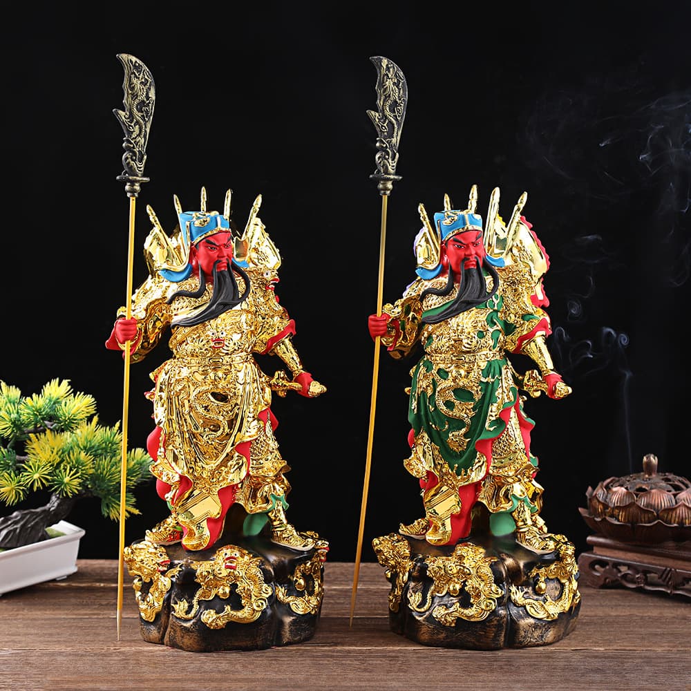 Resin Guan Gong Statue with Nine Dragons, Martial Wealth God Figure for Home Worship and Wealth Blessing