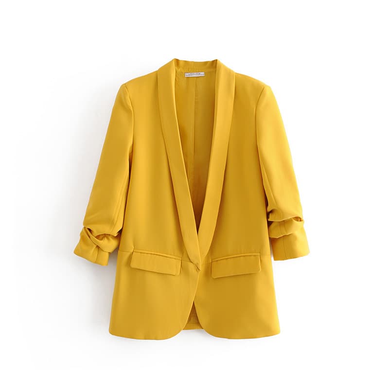 Women's Spring and Autumn European and American Drapey Urban Casual Candy Color Women's Pleated Sleeve Blazer Wholesale