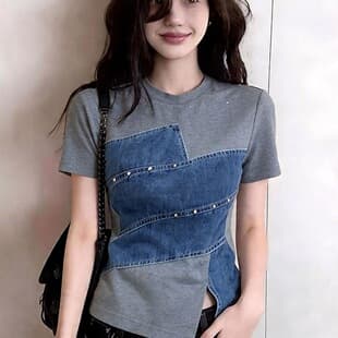 95% cotton unique design short-sleeve t-shirt women's summer new stylish pretty Korean outfit great-looking top