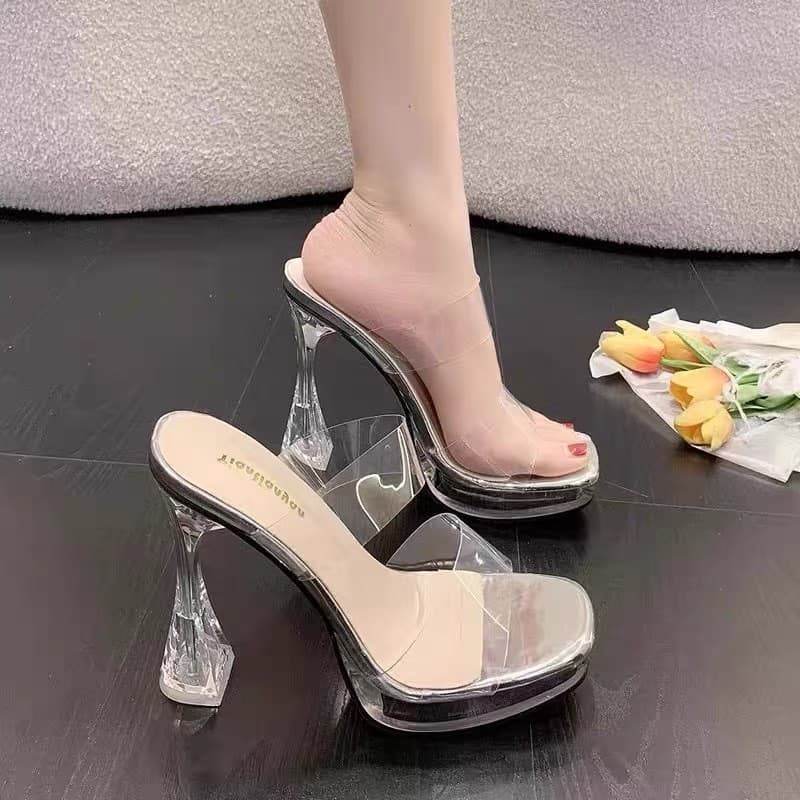11cm super high heels T stage model car show catwalk shoes transparent crystal sandals fish mouth waterproof platform thick heel sandals