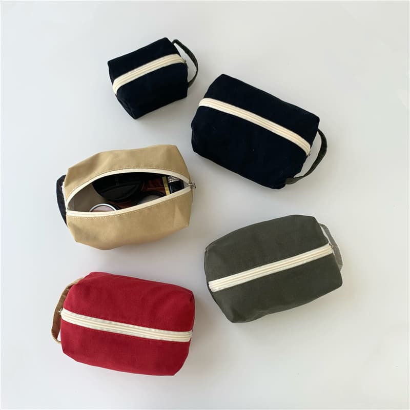 Large Canvas Color Block Cosmetic Bag Simple Japanese Style Commuting Storage Wash Bag Solid Color Urban Minimalist Daily Match