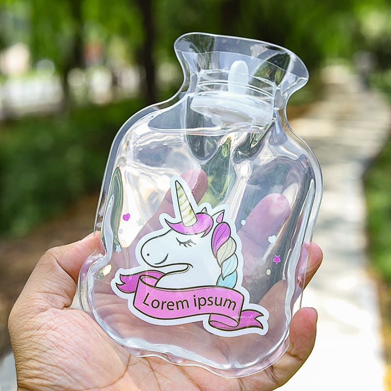 Custom transparent hot water bag explosion-proof PVC inner bladder home use cute cartoon refillable warm water bag with optional patterns